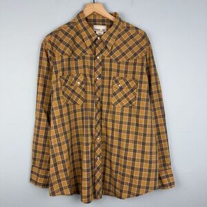 Wrangler Mens Brown‎ Blue Plaid Western Pearl Snap Wrancher Rodeo Shirt Size 2XL